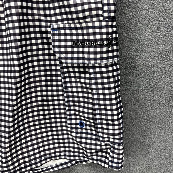 Beverly Hills Polo Club Trunks Mens Small Swimming Shorts Black White Check - Picture 5 of 14